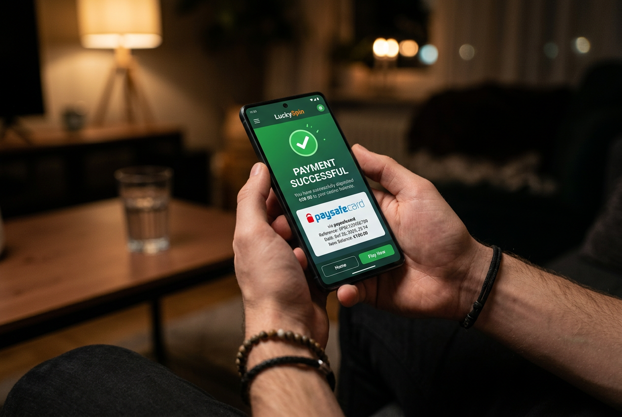 Potwierdzenie płatności Paysafecard w aplikacji mobilnej kasyna