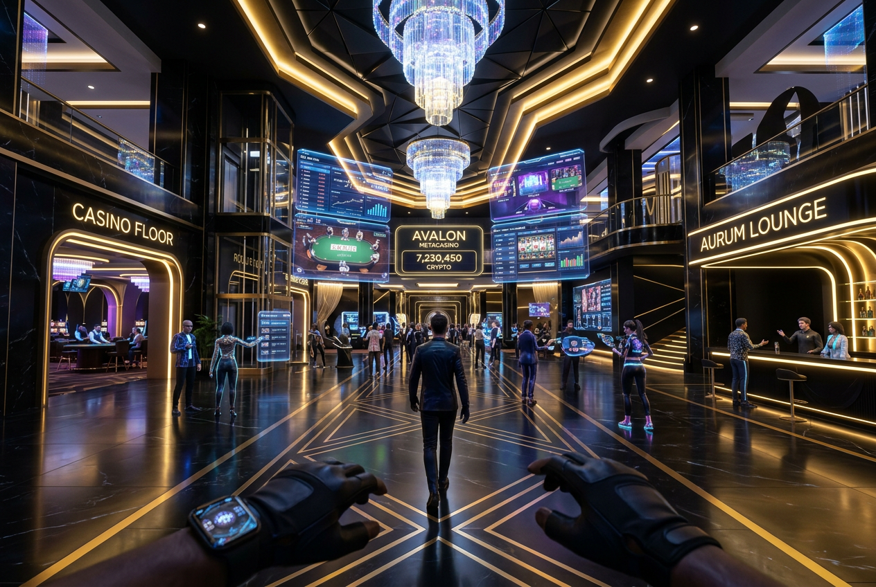 Wnętrze nowoczesnego wirtualnego lobby kasyna NV Casino